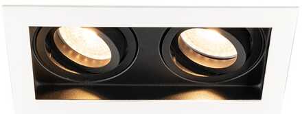 Durham - LED Inbouwspot - 8 watt 690 lumen - 2700K Warm wit - Dubbel - GU10 - Kantelbaar - IP20 voor binnen - Rechthoek - Wit/Zwart
