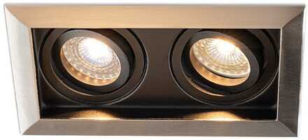Durham - LED Inbouwspot - 8 watt 690 lumen - 2700K Warm wit - Dubbel - GU10 - Kantelbaar - Verzonken - IP20 voor binnen - Rechthoek - RVS