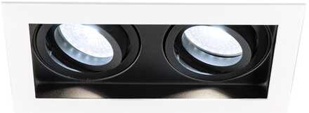Durham - LED Inbouwspot - 8 Watt 690 Lumen - 6500K Daglicht wit - Dubbel - GU10 - Kantelbaar - IP20 voor binnen - Rechthoek - Wit/Zwart