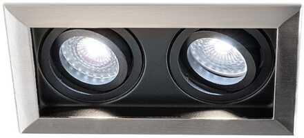 Durham - LED Inbouwspot - 8 Watt 690 Lumen - 6500K Daglicht wit - Dubbel - GU10 - Kantelbaar - Verzonken - IP20 voor binnen - Rechthoek - RVS