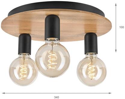 Dusty plafondlamp, beukenhout, zwart, Ø 33 cm, 3-lamps beuken, zwart