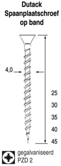 Dutack Spaanplaatschroef op band 4,0 Nk 25mm PZ2 ds duizend stuks - 5420001