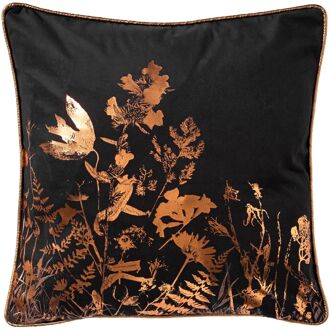 Dutch Decor DALIA - Kussenhoes 45x45 cm - metallic design - met bloemen - Raven - zwart