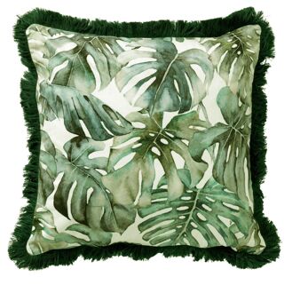 Dutch Decor FAUNA - Kussenhoes velvet 45x45 cm - Chive - groen - botanisch - franjes