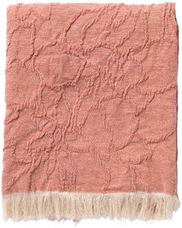 Dutch Decor FLORINE - Plaid 140x180 cm - met ingeweven patroon - effen kleur met franjes - Muted Clay - roze