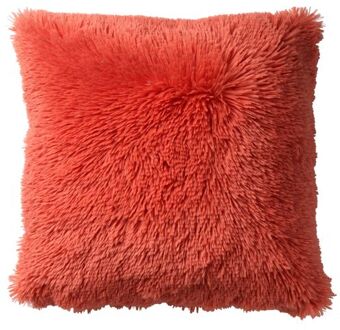 Dutch Decor FLUFFY - Kussenhoes 45x45 cm - superzacht - effen kleur - Coral - koraalroze Rood