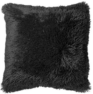 Dutch Decor FLUFFY - Kussenhoes 45x45 cm - superzacht - effen kleur - Raven - zwart