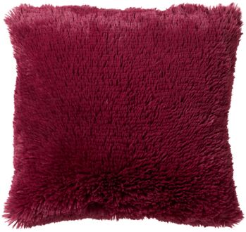 Dutch Decor FLUFFY - Kussenhoes 45x45 cm - superzacht - effen kleur - Red Plum - roze Rood