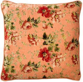 Dutch Decor MEIS - Kussenhoes 45x45 cm - velvet bloemen - dusty pink - roze - rood - streepjes