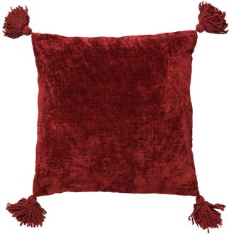 Dutch Decor NINO - Sierkussen van katoen 45x45 cm Merlot - rood - kussentje met flosjes