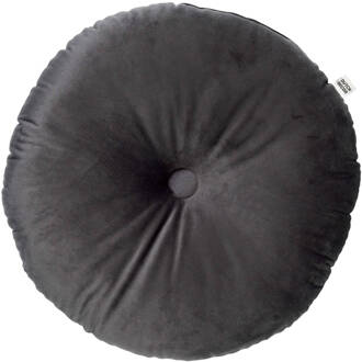 Dutch Decor Olly - Sierkussen Rond Velvet 40 Cm - Charcoal Gray - Antraciet Grijs