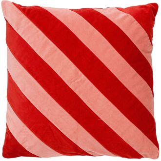 Dutch Decor PEBBE - Kussenhoes velvet 45x45 cm - aurora red - rood - roze - strepen - color blocking