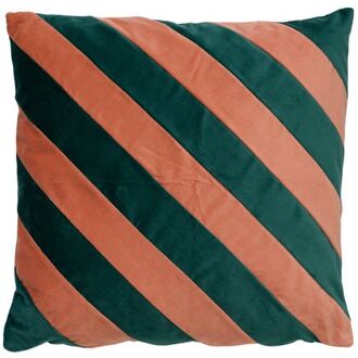 Dutch Decor PEBBE - Sierkussen velvet 45x45 cm - sagebrush green - groen - roze - strepen