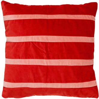 Dutch Decor PEMM - Kussenhoes elvet 45x45 cm - rood - aurora red - roze streepjes - color blocking