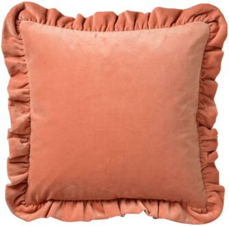 Dutch Decor YARA - Kussenhoes 45x45 cm - 100% katoen - velvet - met ruches - Muted Clay - roze