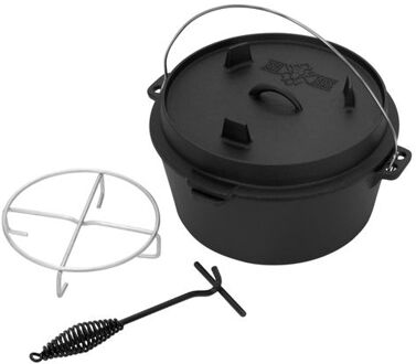 Dutch Oven Set BBQ 9L zwart gietijzer met dekselheffer en onderzetter BBQ#BOSS