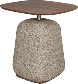 Dutchbone Bijzettafel 'Shelly' Gemêleerde stof en walnootlook, 48 x 48cm, kleur Cinnamon