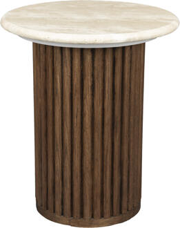 Dutchbone Ronde Bijzettafel 'Arda' Walnoot en travertin, 35cm - 35 cm