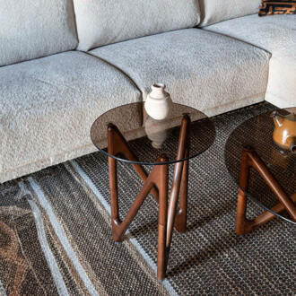 Dutchbone Ronde Bijzettafel 'Naia' Eikenhout en glas, 40cm, kleur Bruin - 40 cm