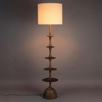Dutchbone Vloerlamp 'Cath' Mangohout en linnen, 180cm