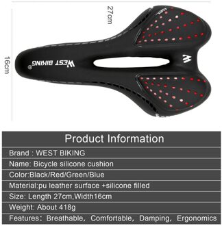 Duurzaam Fiets Zadel Draagbare Delicate Waterdichte Bike Zadel Ademend Siliconen Kussen Pu Oppervlak Seat Rood