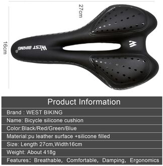 Duurzaam Fiets Zadel Draagbare Delicate Waterdichte Bike Zadel Ademend Siliconen Kussen Pu Oppervlak Seat zwart