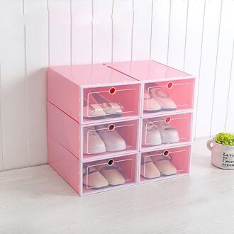 Duurzaam Plastic Clear Shoe Opslag Transparante Laars Box Stapelbaar Case Organizer roze-S