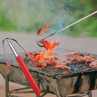 Duurzaam Roosteren Vork Stok Roestvrij Staal Houten Handvat Telescopische Spies Grillen Gereedschap Voor Thuis Keuken Achtertuin Bbq
