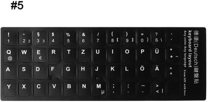 Duurzaam Russisch/Frans/Spaans/Japans/Koreaans Toetsenbord Taal Sticker Zwarte Achtergrond Met Witte Belettering Voor Laptop pc 5