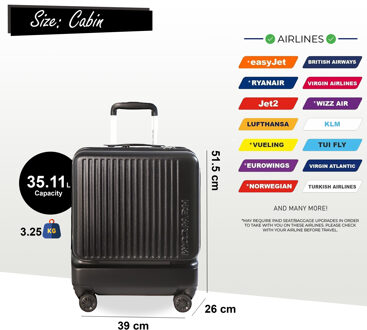 Duurzame EasyJet Ryanair 39 x 26 x 51,5 cm zwarte open cabine reiskoffer