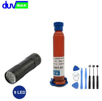 DUV 10ML TP-2500 LOCA UV glue liquid optical clear adhesive + 9 LED UV Flashlight + 8-in-1 LCD touch screen opening tool