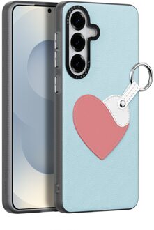 Dux Ducis Luvy Samsung Galaxy S26 Plus PU-leren backcover hoes met ringhouder - Harten/Lichtblauw