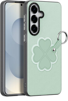 Dux Ducis Luvy Samsung Galaxy S26 Plus PU-leren backcover hoes met ringhouder - Klavertje/Groen