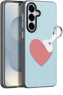 Dux Ducis Luvy Samsung Galaxy S26 PU-leren backcover hoes met ringhouder - Harten/Lichtblauw