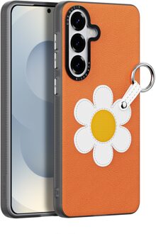 Dux Ducis Luvy Samsung Galaxy S26 PU-leren backcover hoes met ringhouder - Madeliefje/Oranje