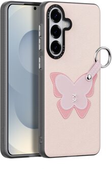 Dux Ducis Luvy Samsung Galaxy S26 PU-leren backcover hoes met ringhouder - Vlinder/Lichtroze