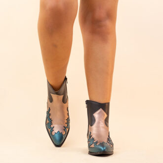 DWRS Label Enkellaarsjes 3631 monkey black petrol dames leer - maat 38 Zwart