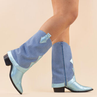 DWRS Label Kaplaarzen 10543 shetland denim dames leer - maat 40 Blauw