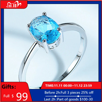DY 925 Sterling Silver Ring With Sea Blue Cubic Zirconia Solitaire Elegant Simple Ring For Women Daily Wear Fashion Jewelry