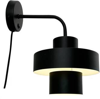 Dyberg larsen wandlamp Stoke, zwart, Ø 20 cm, metaal