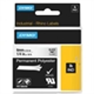 Dymo 1805440 IND Rhino tape permanent polyester zwart op transparant 6mm (origineel)