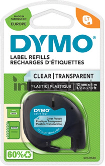 Dymo Labeltape Dymo Letratag 12267 plastic 12mm zwart op transp