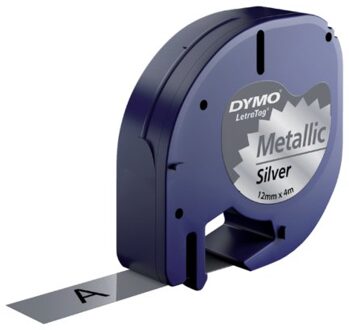 Dymo Labeltape Dymo Letratag 91208 metallic 12mm zwart op zilver