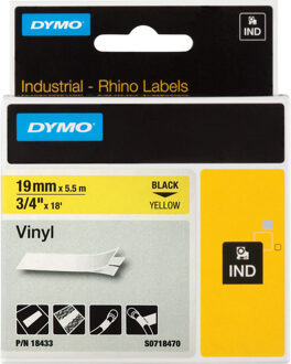 Dymo Labeltape Dymo Rhino 18433 vinyl 19mmx5.5m zwart op geel