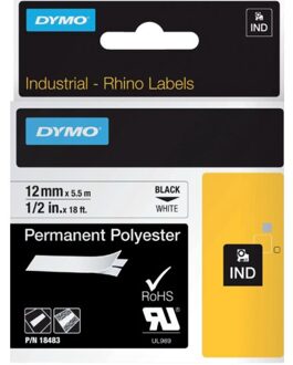 Dymo Labeltape Dymo Rhino 18483 polyester 12mmx5.5m zwart op wt
