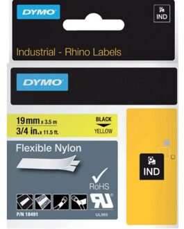 Dymo Labeltape Dymo Rhino 18491 nylon 19mmx3.5m zwart op geel