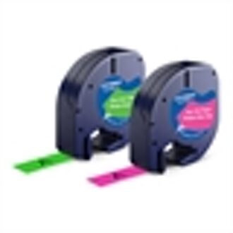 Dymo LetraTag Neon Tape Duo Pack Roze Groen (12mm x 4m)