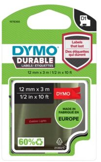 Dymo LW Duurzame D1 Label Wit-Rood (12 mm x 3 m)
