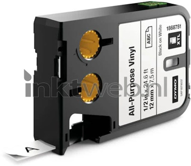 Dymo XTL tape ft 12 mm, zwart op wit, vinyl
