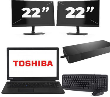 Dynabook Satellite Pro A50-EC - Intel Core i3-8e Generatie - 15 inch - 8GB RAM - 256GB SSD - Windows 11 Home + 2x 22 inch Monitor Zwart - small